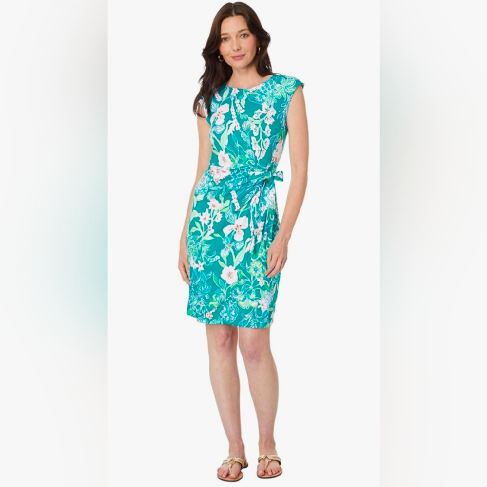Lilly Pulitzer Blue and Pink Ruched Midi Dress
